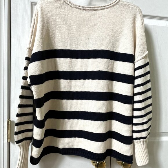 NWT LADIES SIZE L MADEWELL BLACK CREAM STRIPS THICK CREWNECK LONG SLEEVE SWEATER - Picture 5 of 5